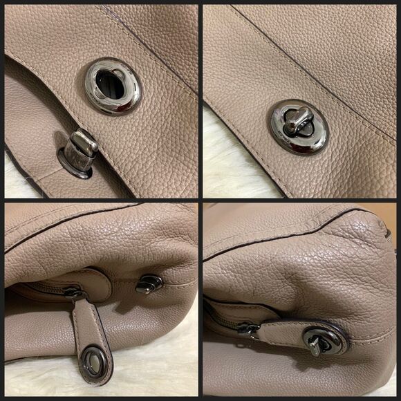 COACH Stone Gray/Gunmetal Leather Triple EntryTurnlock EDIE Chain Tote #36855 - Picture 14 of 16